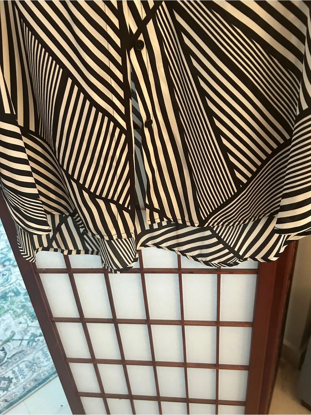 Chico's Black and White Graphic Stripe Button-Down Shirt